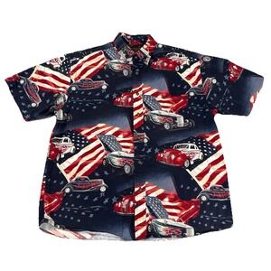 Bluff Creek Spirit of Adventure Hotrod Classic Car Men's Red White Blue Shirt- L